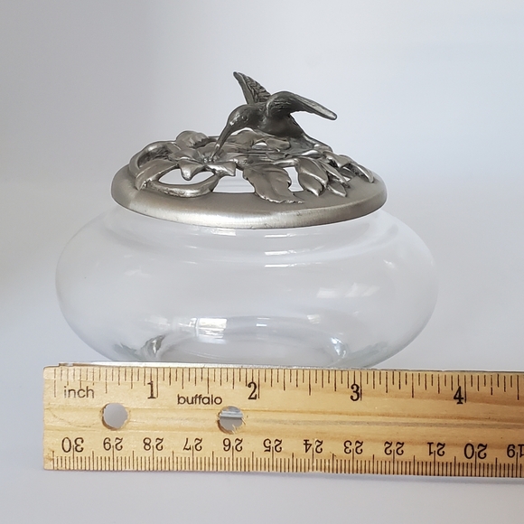 Seagull Canada Etain Pewter Zinn Hummingbird Potpourri Glass Bowl Vintage 1992 - Picture 8 of 8